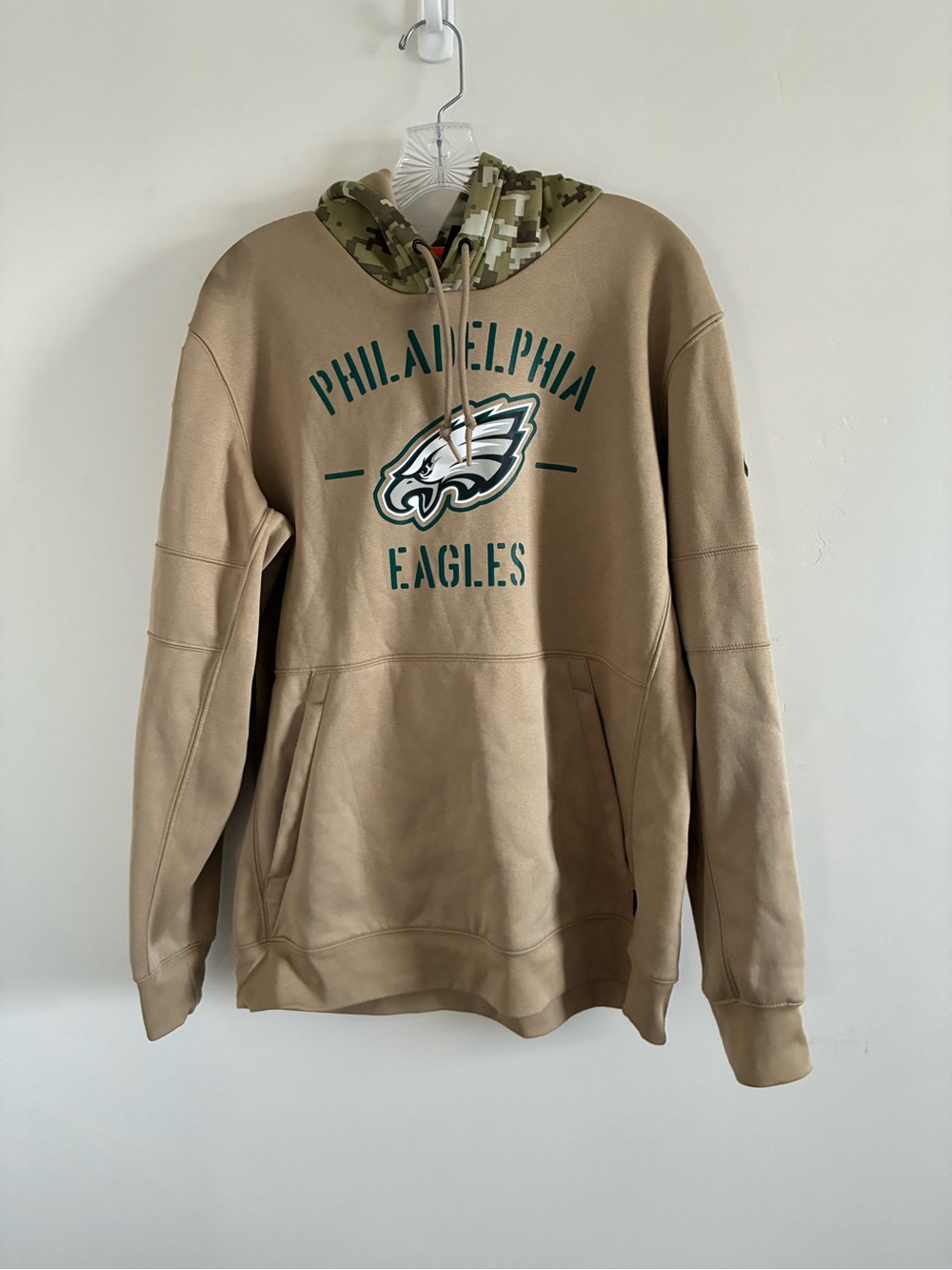 NFL Philadelphia Eagles Tan Pullover Hoodie with Camo Hood